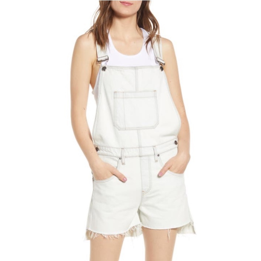 Hudson Jeans Sloane Bleach Out White Denim Short Overalls Shorttalls Size XS NWT